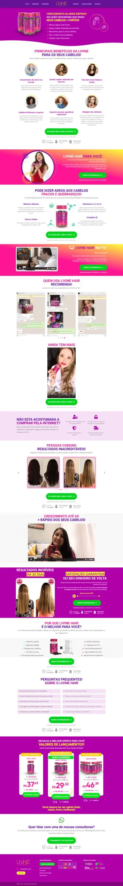 Landing page de produto capilar criada pela Conversite